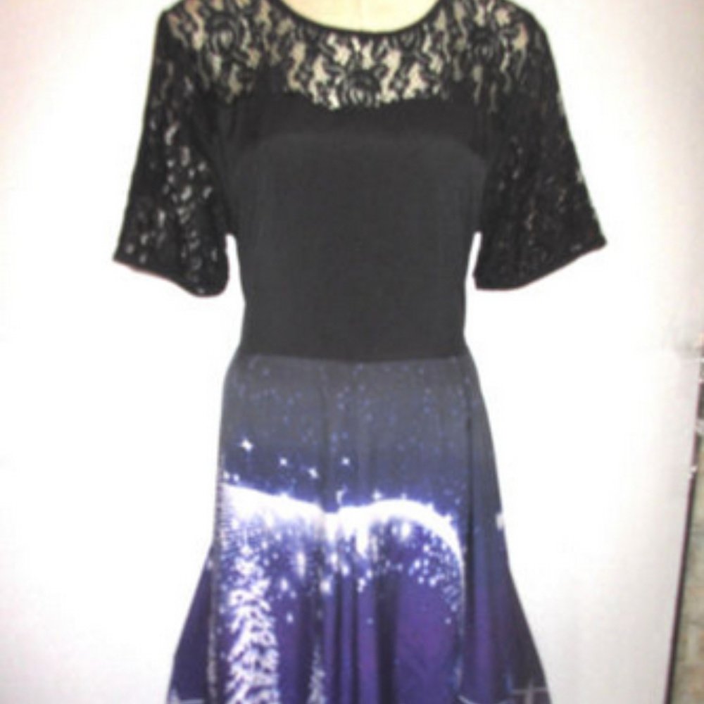 NEW 1X VICTORIAN WINTER SCENE PURPLE HOLIDAY DRESS